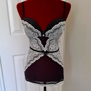 Victoria's Secret Black and White Lace Chemise With Matching Panty
